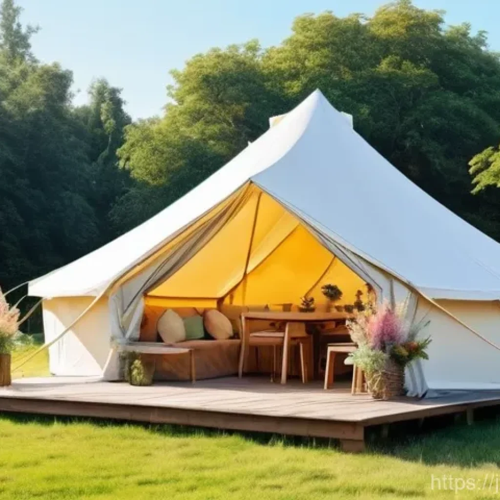이색피크닉 팝업텐트 활용법 - **Prompt:** A cozy and inviting pop-up tent, reminiscent of a stylish outdoor café, set up in a vibr...