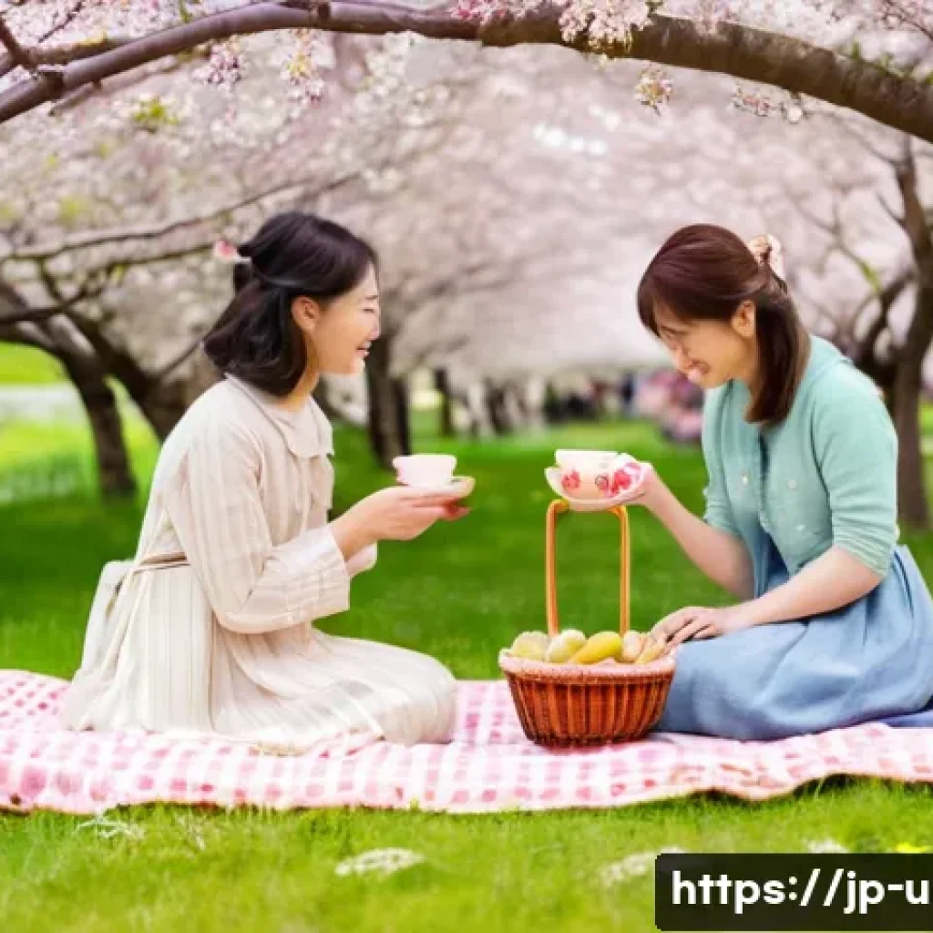 이색피크닉 레트로 피크닉 테마 - **Spring Cherry Blossom Picnic:**
"A delightful retro picnic scene under a canopy of soft pink c...