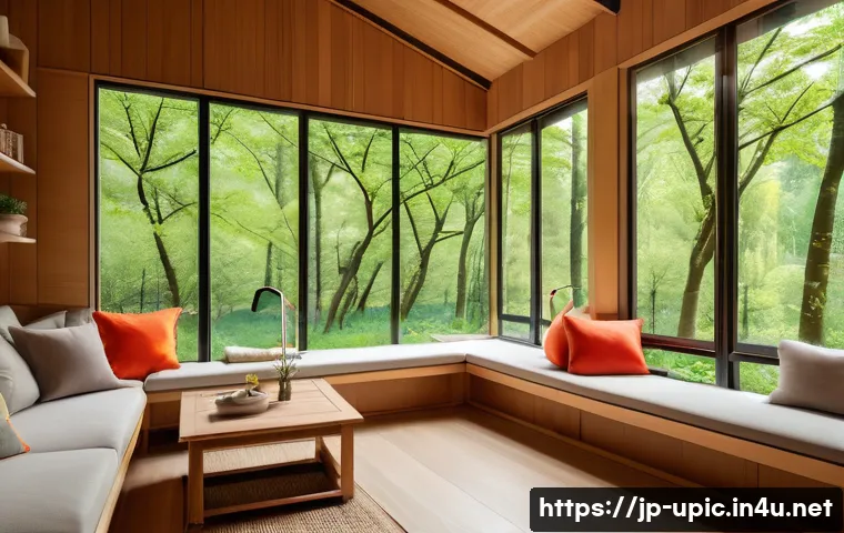 이색피크닉 피크닉 하우스 - A cozy picnic house nestled in a lush green forest during springtime, featuring a sturdy roof and tr...